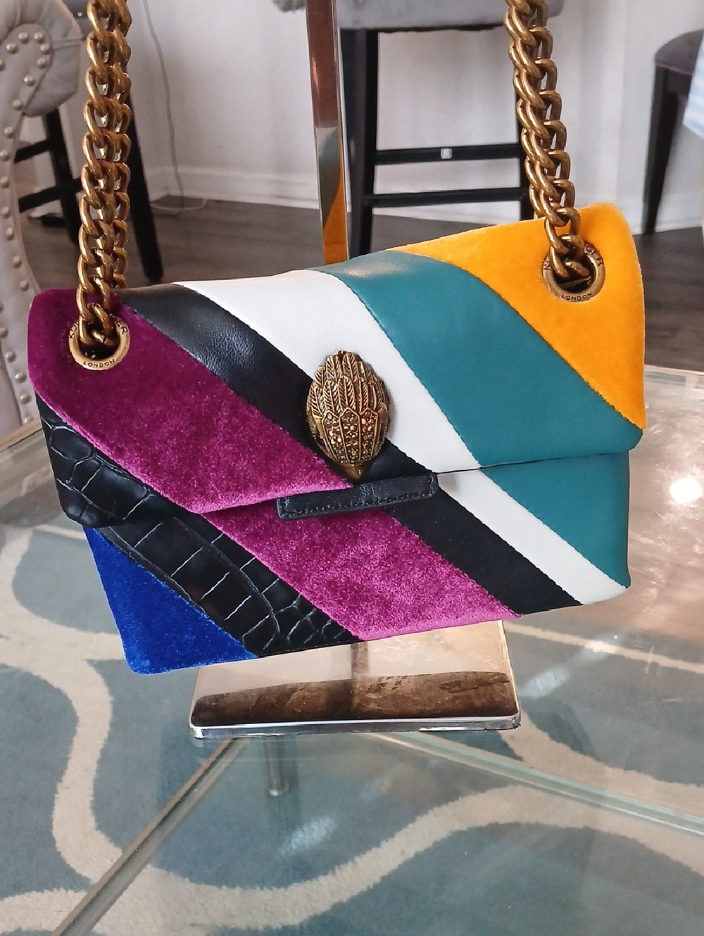 Kurt Geiger Multicolor Velvet Chain Shoulder Bag - Picture 3 of 8